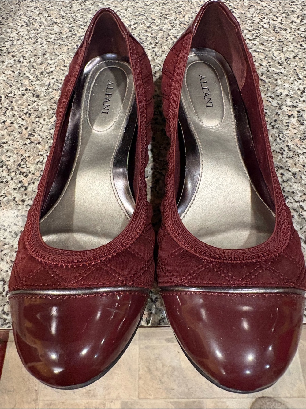 Alfani Quilted Burgundy Cap-Toe Ballet Flats